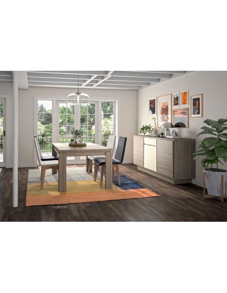 SOHO - Table rectangulaire 2 allonges centrales de 37 cm