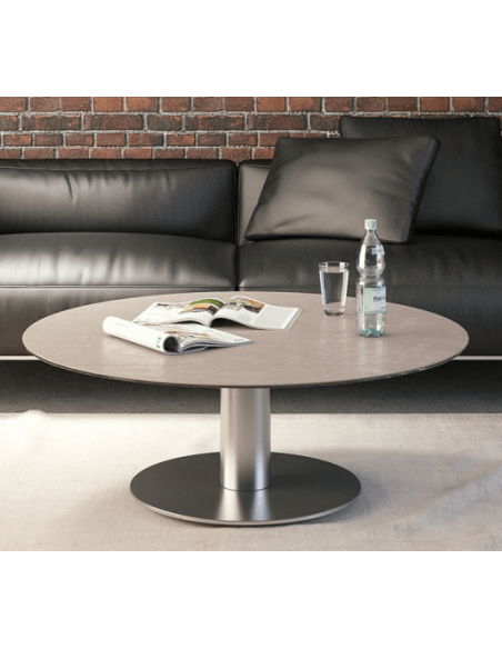 UNA - Table basse extensible plateau céramique pied acier métal inox