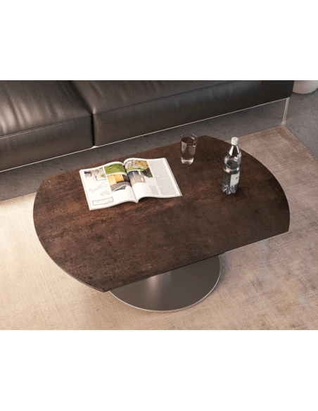 UNA - Table basse extensible plateau céramique pied acier métal inox