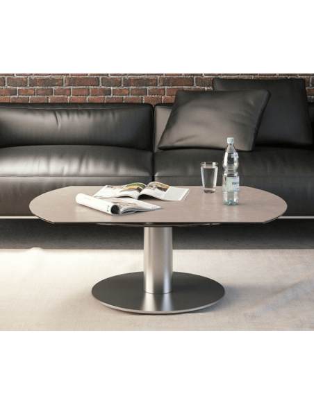 UNA - Table basse extensible plateau céramique pied acier métal inox