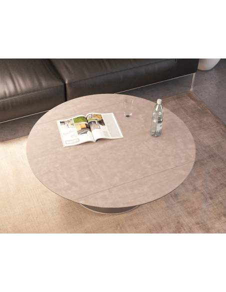 UNA - Table basse extensible plateau céramique pied acier métal inox