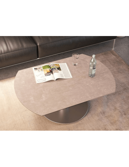 UNA - Table basse extensible plateau céramique pied acier métal inox