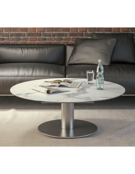 UNA - Table basse extensible plateau céramique pied acier métal inox