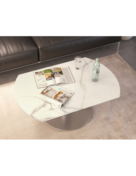 UNA - Table basse extensible plateau céramique pied acier métal inox