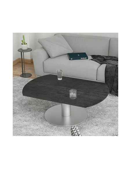 UNA - Table basse extensible plateau céramique pied acier métal inox