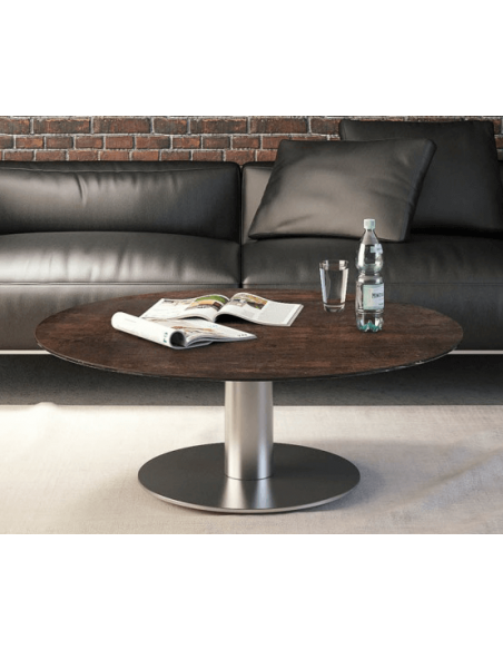 UNA - Table basse extensible plateau céramique pied acier métal inox