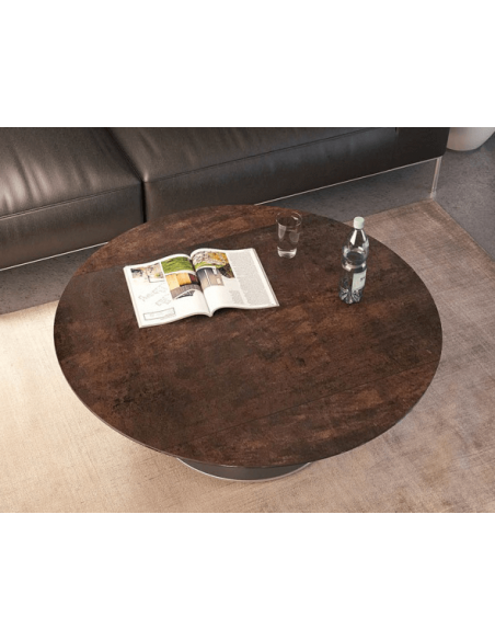 UNA - Table basse extensible plateau céramique pied acier métal inox